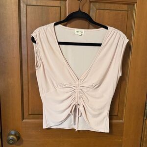 Open Edit Chic Ruched Blouse in Soft Pink